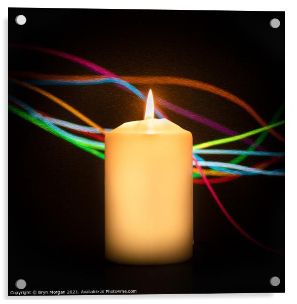 Burning candle with streaks of coloured light Acrylic by Bryn Morgan