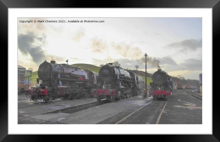 3 Steam Trains at Dawn Framed Mounted Print by Mark Chesters