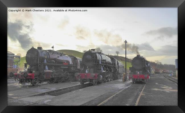 3 Steam Trains at Dawn Framed Print by Mark Chesters
