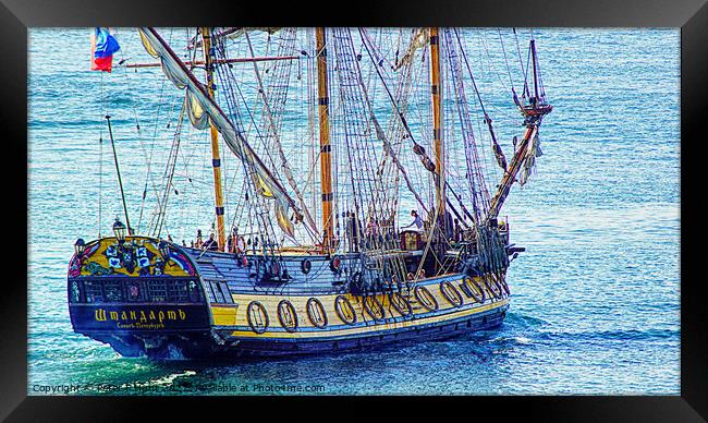 Tall Ship Leaving Plymouth Devon Framed Print by Peter F Hunt