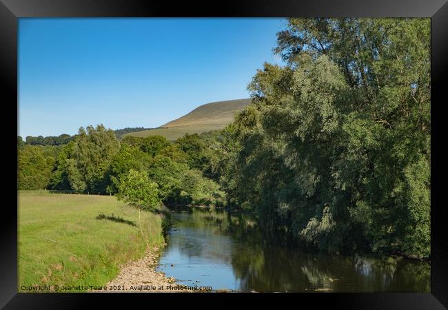 River Ribble and Pendle Hill Framed Print by Jeanette Teare