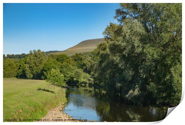 River Ribble and Pendle Hill Print by Jeanette Teare