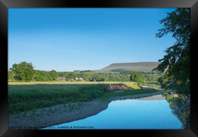 River Ribble and Pendle Hill, where peaceful waters flow Framed Print by Jeanette Teare