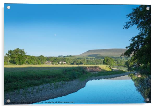 River Ribble and Pendle Hill, where peaceful waters flow Acrylic by Jeanette Teare