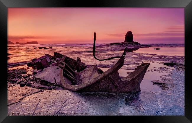 Saltwick Bay Sunset Framed Print by Tony Gaskins