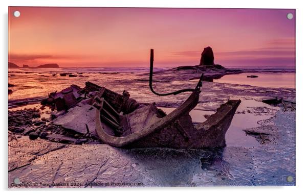 Saltwick Bay Sunset Acrylic by Tony Gaskins