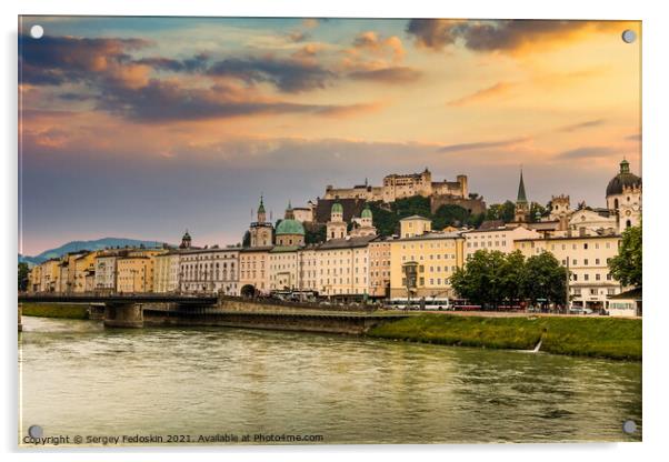 Salzburg town. Salzach river. Austria. Acrylic by Sergey Fedoskin
