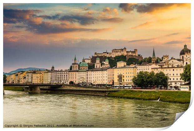 Salzburg town. Salzach river. Austria. Print by Sergey Fedoskin
