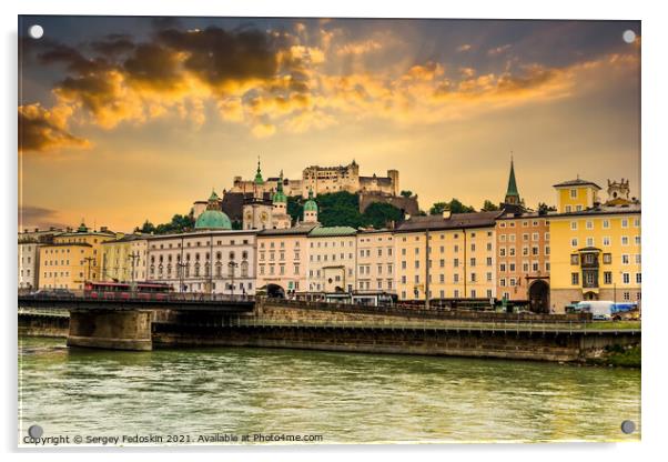 Salzburg town. Salzach river. Austria. Acrylic by Sergey Fedoskin