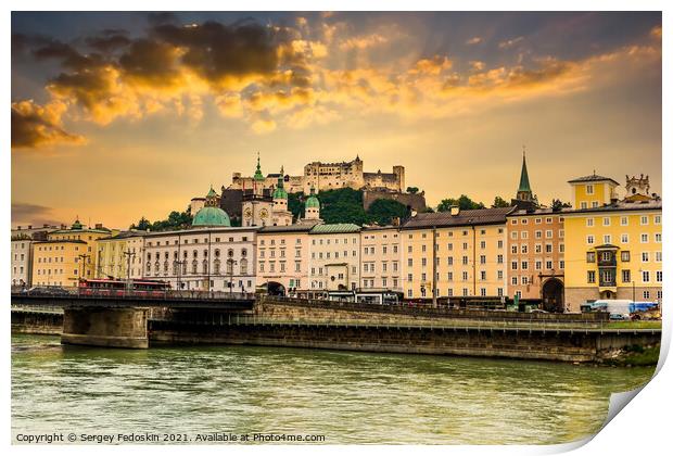 Salzburg town. Salzach river. Austria. Print by Sergey Fedoskin