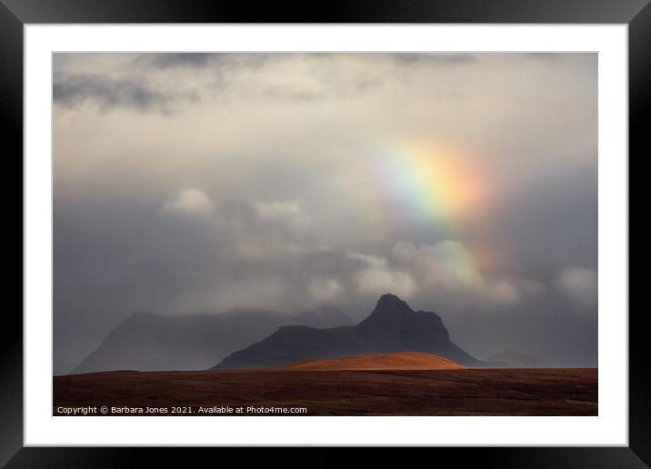 Stac Pollaidh Rainbow Coigach Scotland Framed Mounted Print by Barbara Jones
