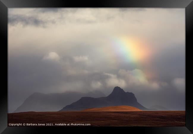 Stac Pollaidh Rainbow Coigach Scotland Framed Print by Barbara Jones