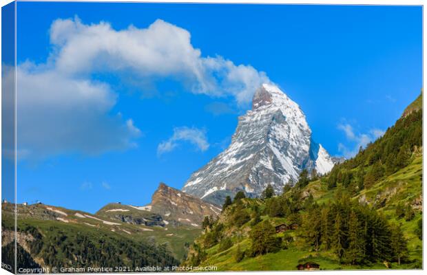 Matterhorn With White Clouds Canvas Print by Graham Prentice
