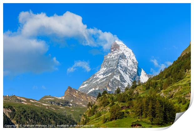 Matterhorn With White Clouds Print by Graham Prentice