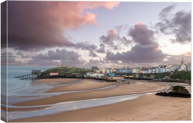Tenby Harbour and North Beach in Winter. Canvas Print by Colin Allen
