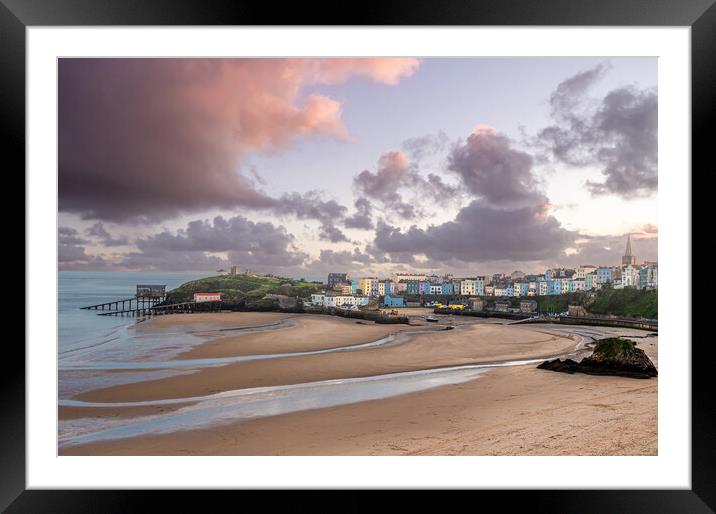 Tenby Harbour and North Beach in Winter. Framed Mounted Print by Colin Allen