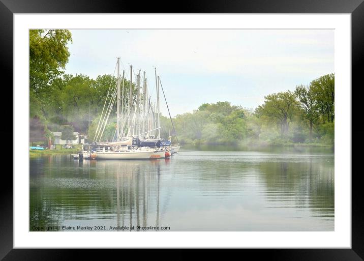 Sailboats on a Misty Canal Framed Mounted Print by Elaine Manley
