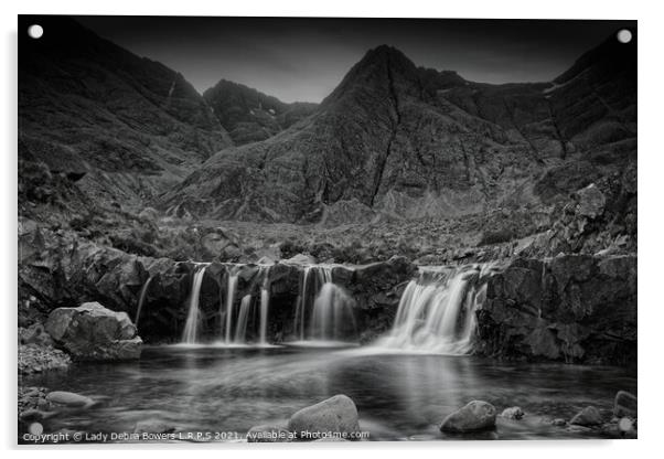 Fairy Pools at Skye Monochrome  Acrylic by Lady Debra Bowers L.R.P.S