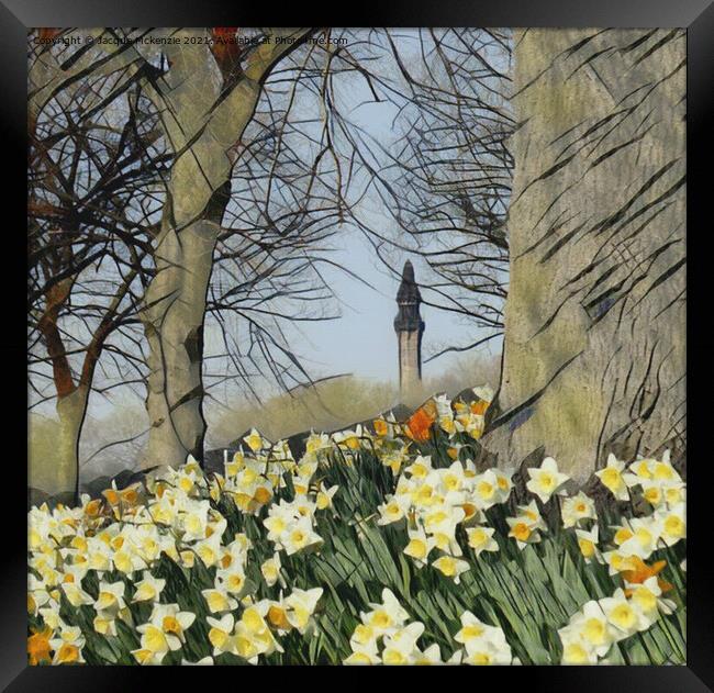 WAINHOUSE TOWER THROUGH THE DAFFODILS Framed Print by Jacque Mckenzie