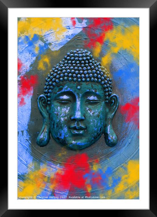 Buddha in coloured powder Framed Mounted Print by Thomas Herzog