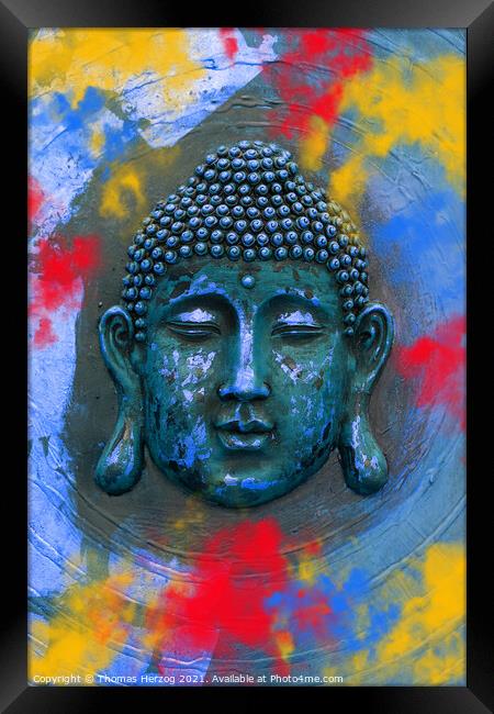 Buddha in coloured powder Framed Print by Thomas Herzog