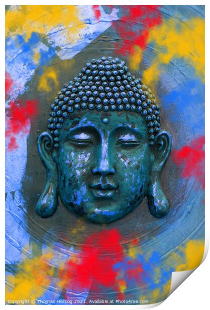Buddha in coloured powder Print by Thomas Herzog