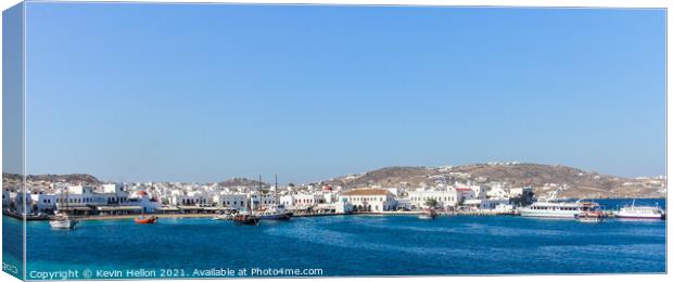 Panorama of Chora harbour Canvas Print by Kevin Hellon