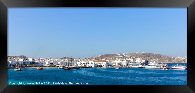 Panorama of Chora harbour Framed Print by Kevin Hellon