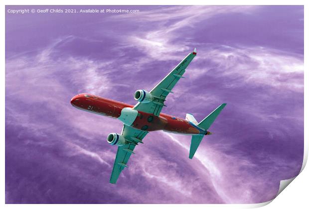  Airliner Flying in a mauve cloudy sky. Print by Geoff Childs