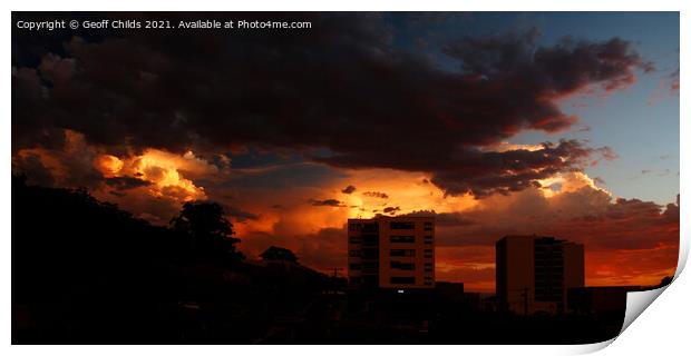 Dramatic red stormy sunset clouds.  Print by Geoff Childs