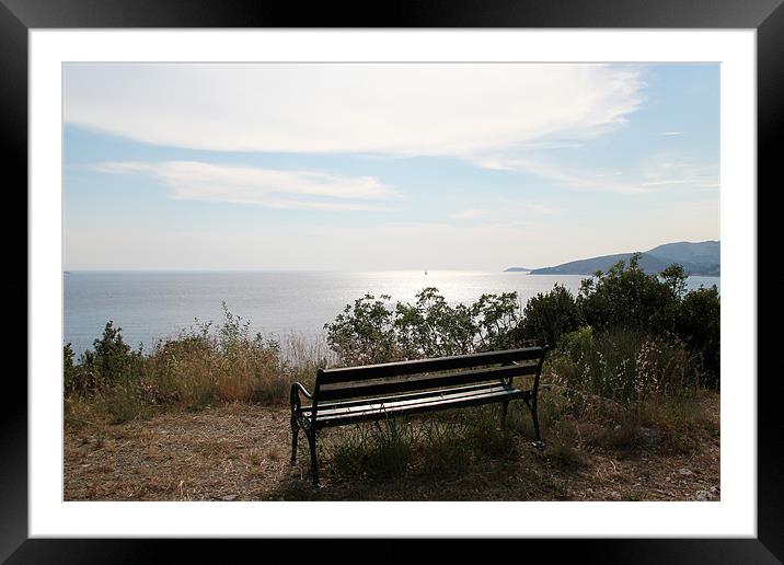 Clifftop Bench Framed Mounted Print by Chris Turner