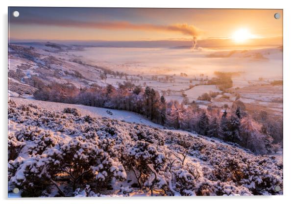 Woodseats Winter Sunrise, Hope Valley.  Acrylic by John Finney