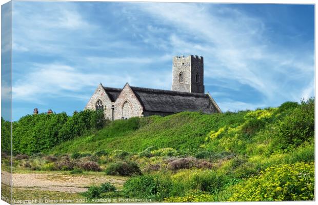 Pakefield Church Suffolk from the Beach Canvas Print by Diana Mower