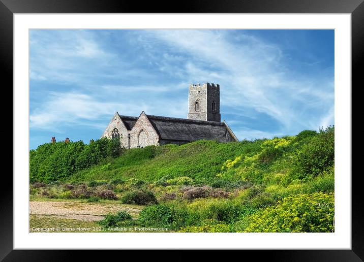 Pakefield Church Suffolk from the Beach Framed Mounted Print by Diana Mower