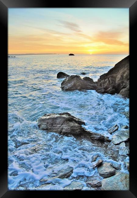 Cornish Sunrise From Millendreath Beach. Framed Print by Neil Mottershead