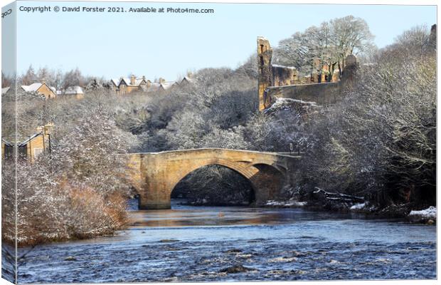 The County Bridge and River Tees with Barnard Castle Above Canvas Print by David Forster