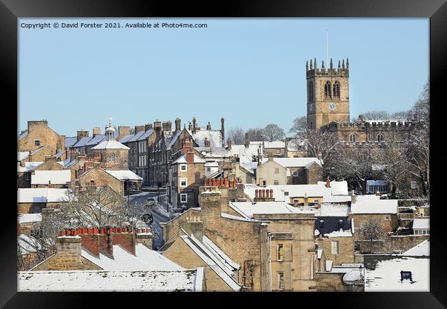Barnard Castle and St Mary’s Parish Church in Winter, Teesdale Framed Print by David Forster