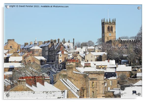 Barnard Castle and St Mary’s Parish Church in Winter, Teesdale Acrylic by David Forster
