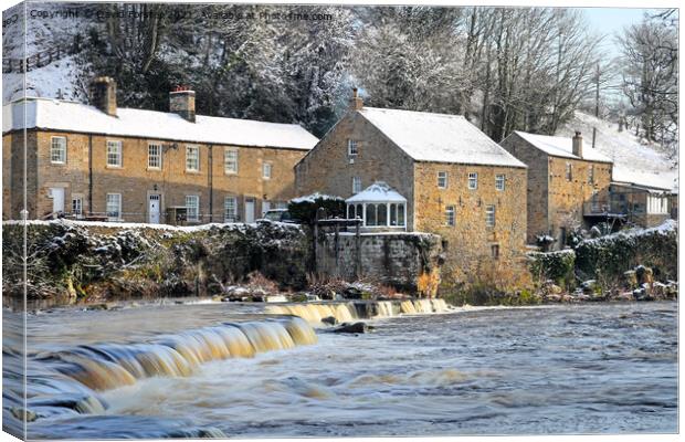 The River Tees and Demesnes Mill in Winter, Barnard Castle, Canvas Print by David Forster