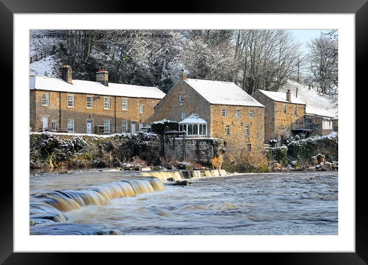 The River Tees and Demesnes Mill in Winter, Barnard Castle, Framed Mounted Print by David Forster