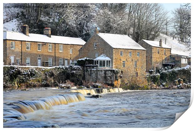 The River Tees and Demesnes Mill in Winter, Barnard Castle, Print by David Forster