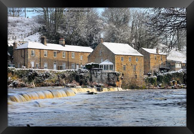 The River Tees and Demesnes Mill in Winter, Barnar Framed Print by David Forster
