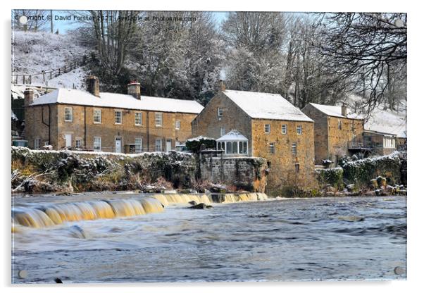 The River Tees and Demesnes Mill in Winter, Barnar Acrylic by David Forster