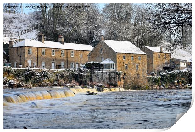 The River Tees and Demesnes Mill in Winter, Barnar Print by David Forster