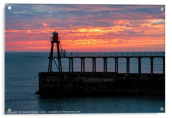 Whitby pier summer solstice sunrise 47 Acrylic by PHILIP CHALK