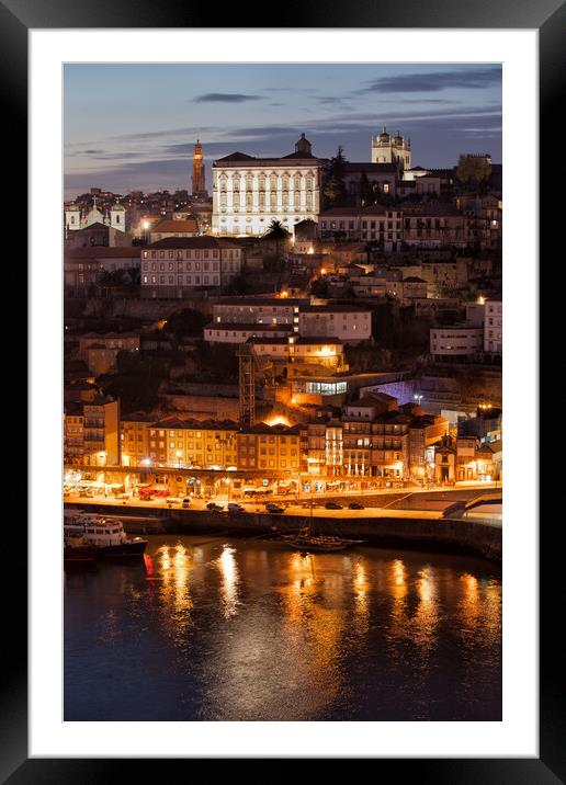 Porto Cityscape at Night in Portugal Framed Mounted Print by Artur Bogacki