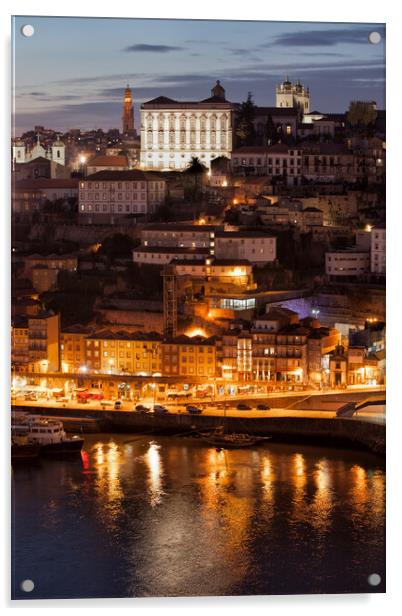 Porto Cityscape at Night in Portugal Acrylic by Artur Bogacki