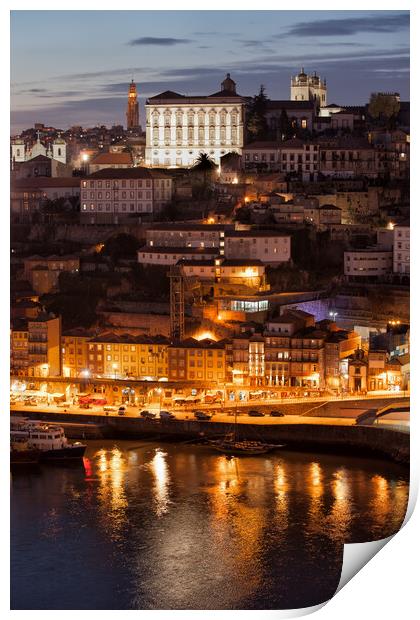 Porto Cityscape at Night in Portugal Print by Artur Bogacki