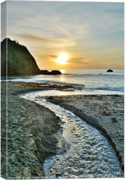 Stream & Sunrise, Millendreath Beach, Cornwall. Canvas Print by Neil Mottershead
