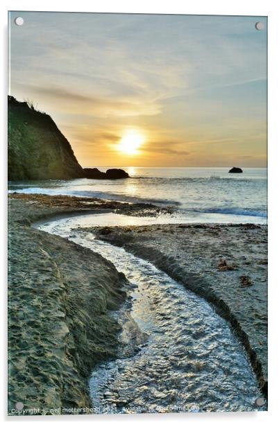 Stream & Sunrise, Millendreath Beach, Cornwall. Acrylic by Neil Mottershead